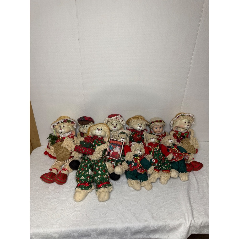 Vintage House of Lloyd Christmas Carrots Mop Bunny Doll Lot Floyd Bunny 11pc